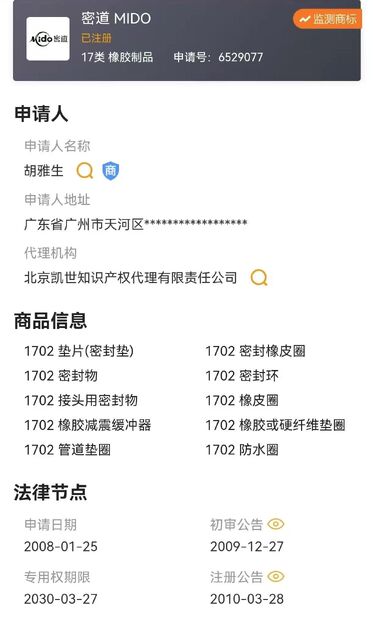 Cina Guangzhou Tianhe Qianjin Midao Oil Seal Firm Certificazioni